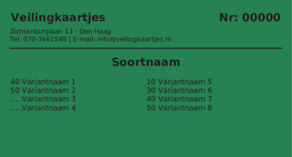 Voorbeeld veilingkaart op Biljartgroen